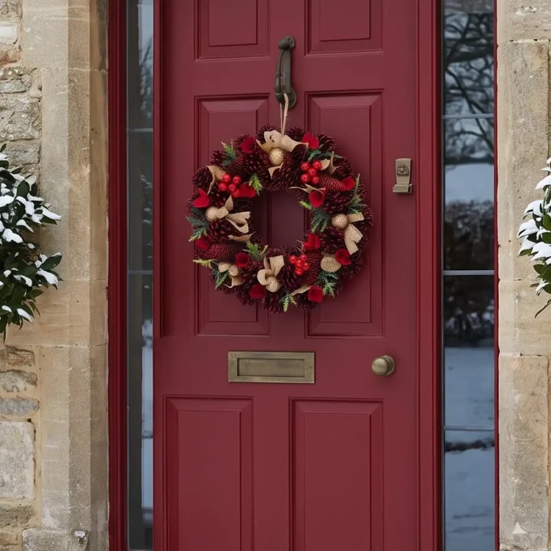 Festive Festive Red Rose & Pinecone Wreath - 36cm