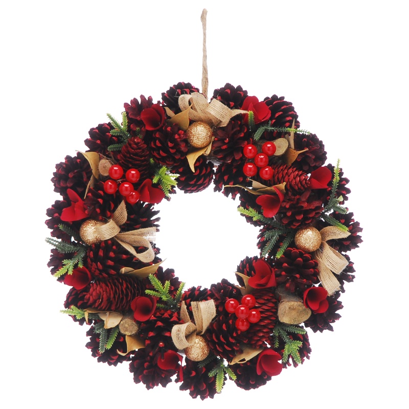 Festive Festive Red Rose & Pinecone Wreath - 36cm