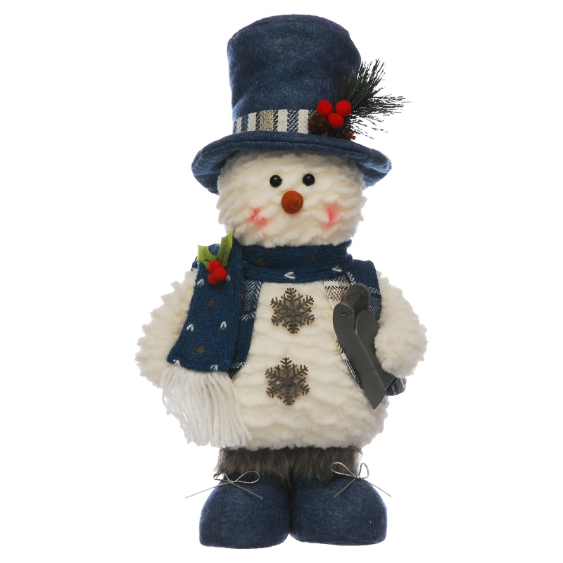 Festive Standing Snowman Carrying Sleigh Plush - 33cm