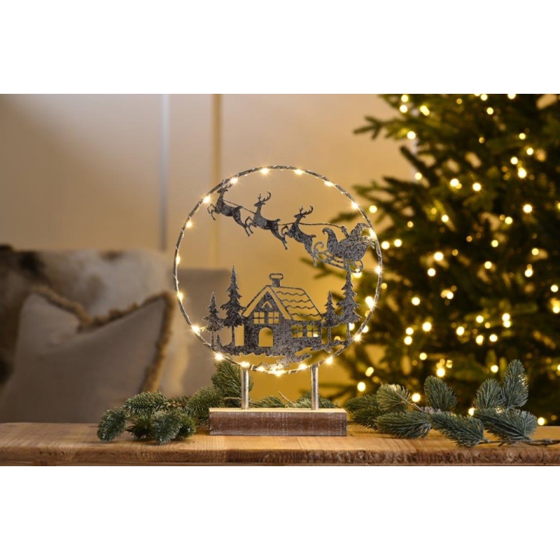 Festive Lit Silver Metal Ring - Reindeer Decoration - 29cm
