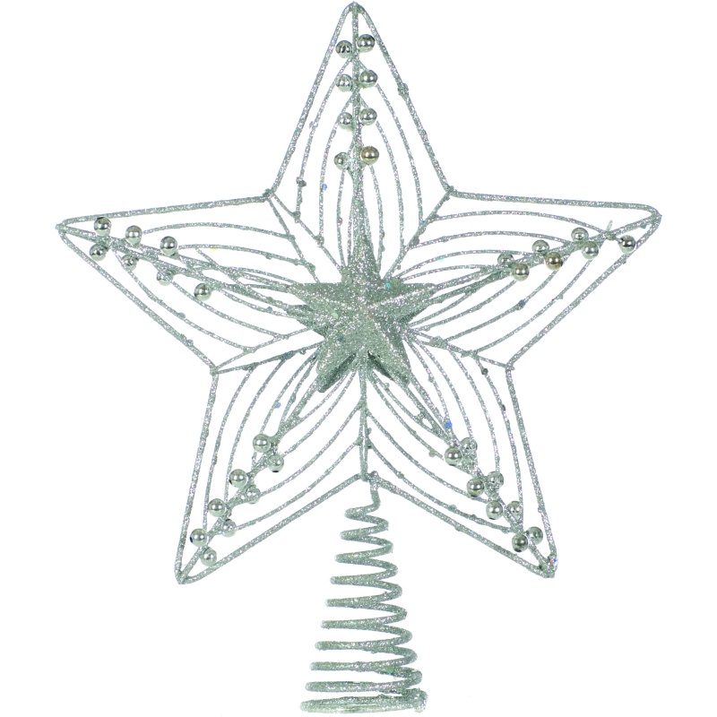 Festive Silver Laser Glitter Wired Tree Top Star - 29cm