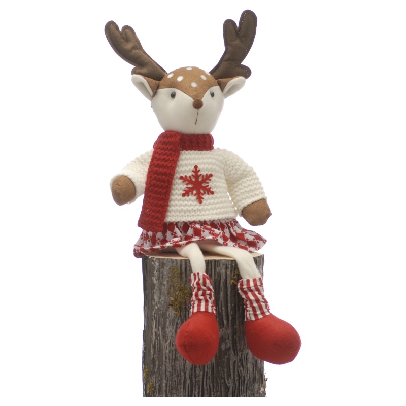 Festive Sitting Dangly Legs White Reindeer Plush - 48cm