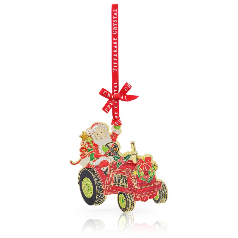 Tipperary Crystal Sparkle Santa Tractor Christmas Tree Decoration
