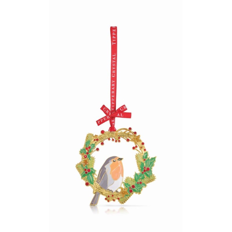 Tipperary Crystal Sparkle Robin And Wreath Christmas Tree Decoration
