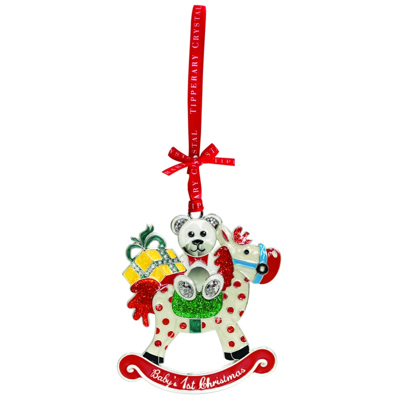 Tipperary Crystal Sparkle Baby's 1st Christmas Rocking Horse Tree Decoration