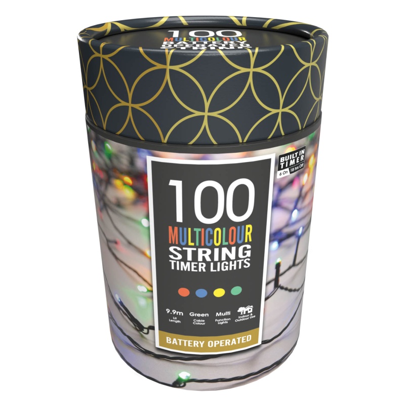 Festive Festive 100 Battery Timer String Lights - Multicolour