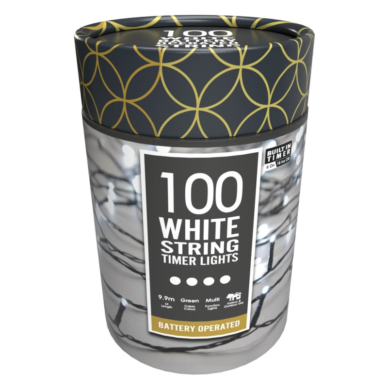 Festive 100 Battery Timer String Lights - White