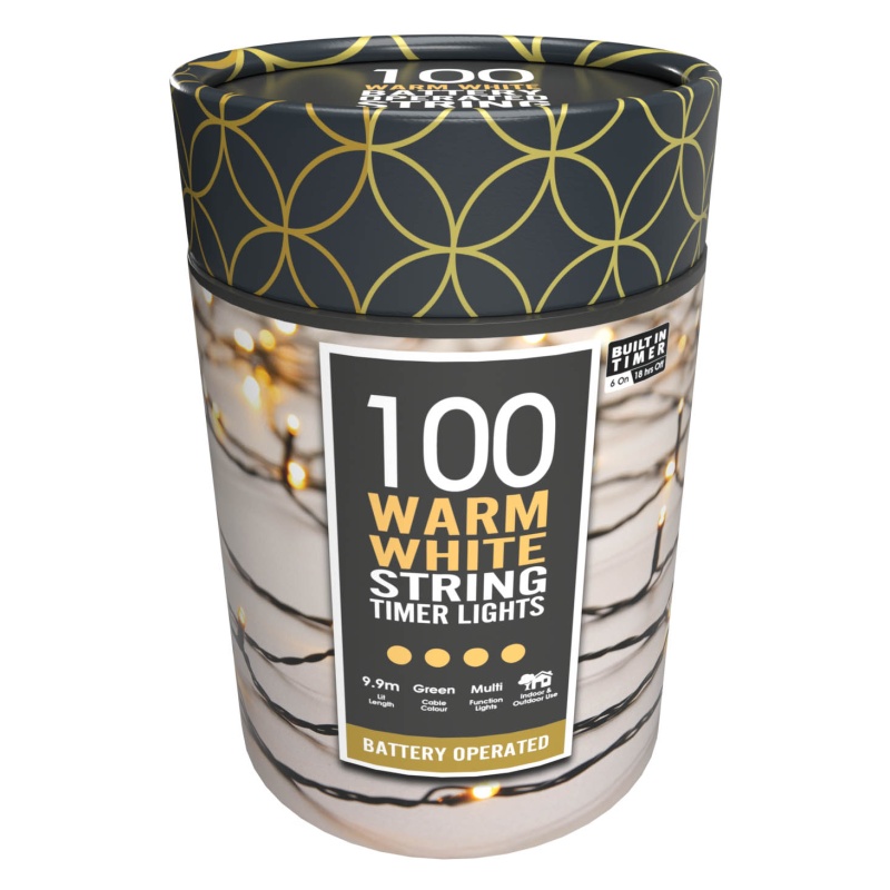 Festive 100 Battery Timer String Lights - Warm