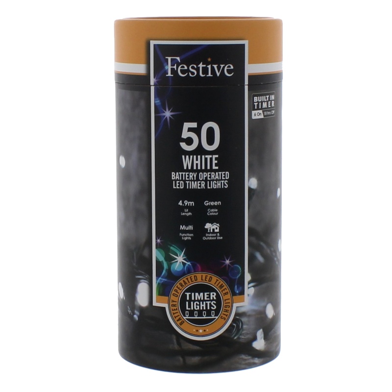 Festive 50 Battery Timer String Lights - White