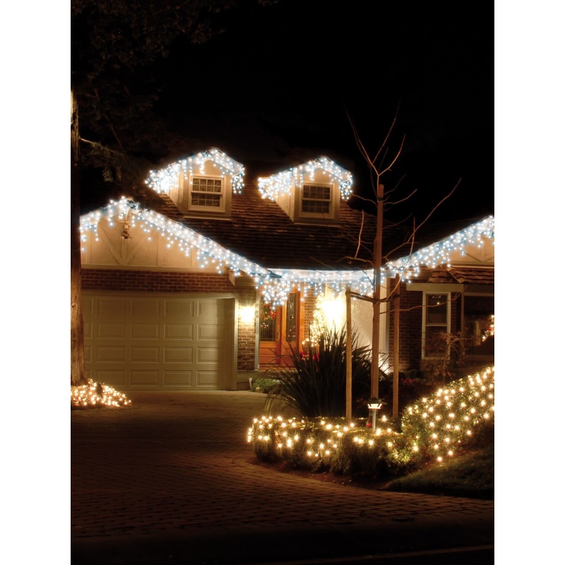 Festive Festive 5.8m Indoor & Outdoor 240 Snowing Icicle LED Lights 4 Way - Blue & White