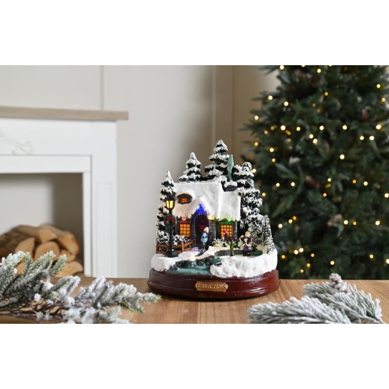 Festive Winter Scene With Moving Skaters - 22cm