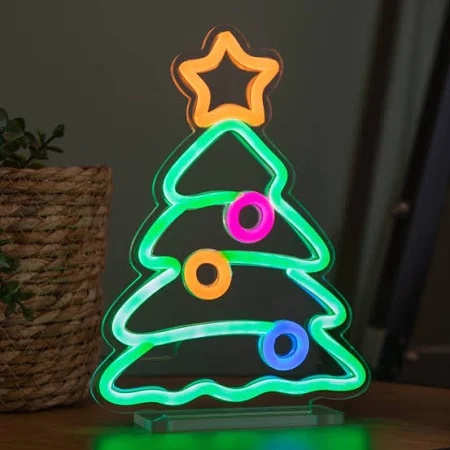Premier Christmas Tree Table Top Lit Neon Sign - 25cm