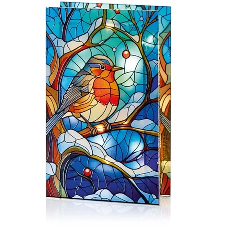 Premier Lit Robin on Branch Stained Glass - 21cm
