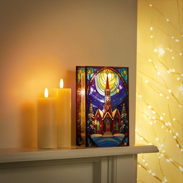 Premier Lit Church with Star Stained Glass - 21cm
