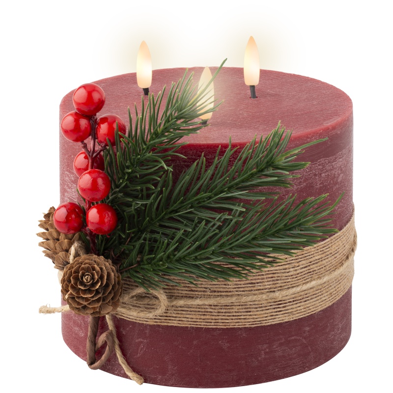 Lumineo LED Triple Wick Candle 15cm - Oxblood