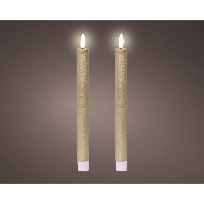 Lumineo LED Twin Pack Dinner Candle 24.5cm - Gold