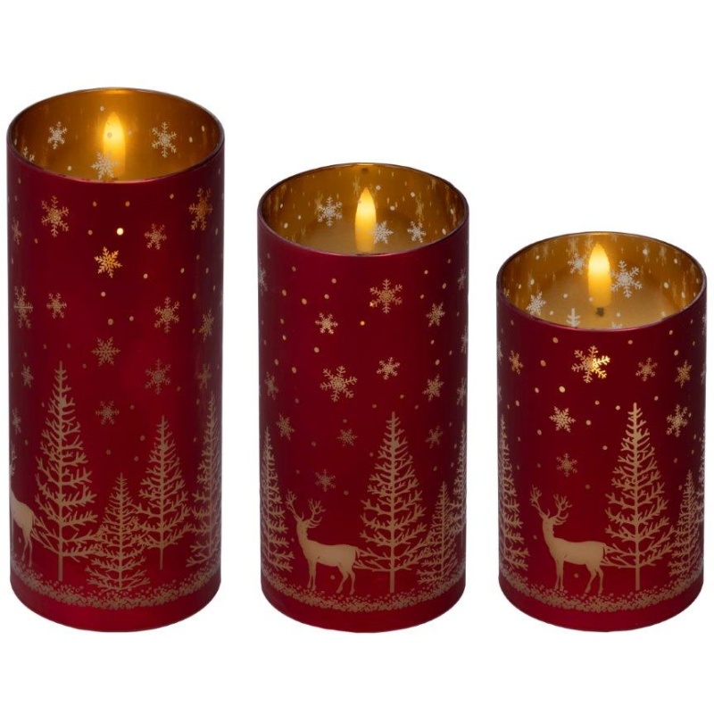 Lumineo Set Of 3 LED Candles - Red