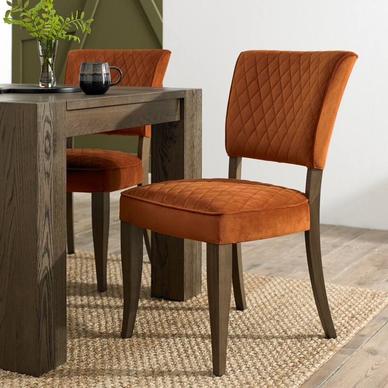 Bentley Designs Winnipeg Fumed Oak Dining Chair Pair With Diamond Stitched Seat/Back