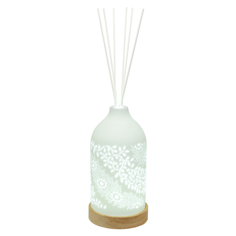 Aromatize White/Light Led Ceramic Clean Linen Diffuser 19Cm - Leaf
