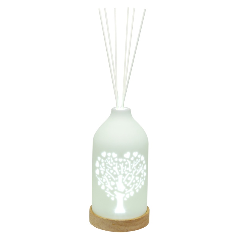 Aromatize White/Light Led Ceramic Clean Linen Diffuser 19Cm - Tree