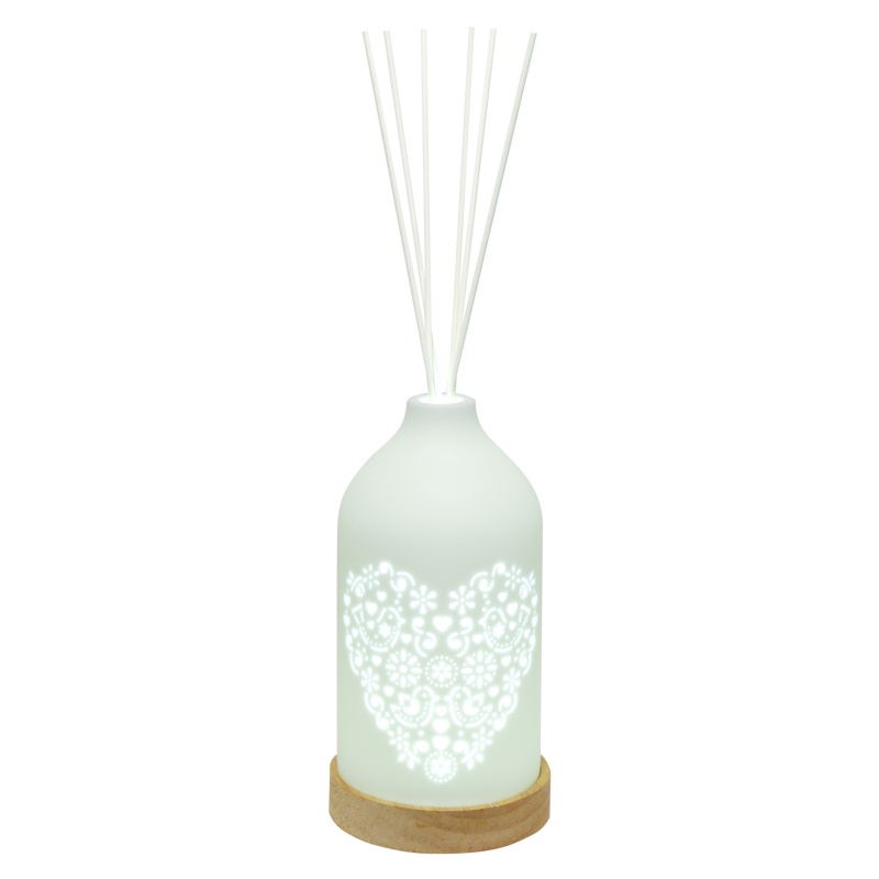 Aromatize White/Light Led Ceramic Clean Linen Diffuser 19Cm - Heart