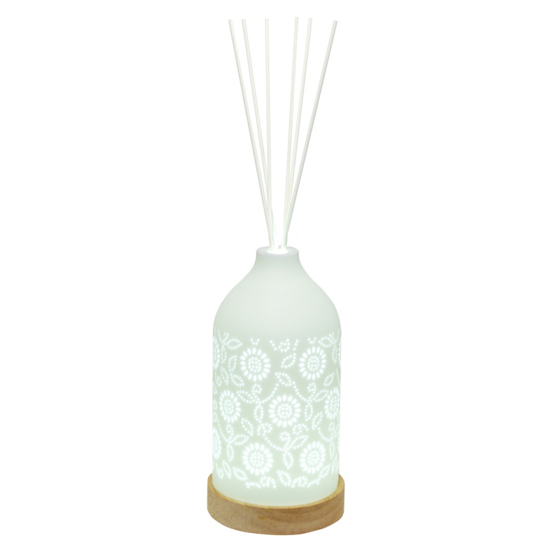 Aromatize White/Light Led Ceramic Clean Linen Diffuser 19Cm - Floral
