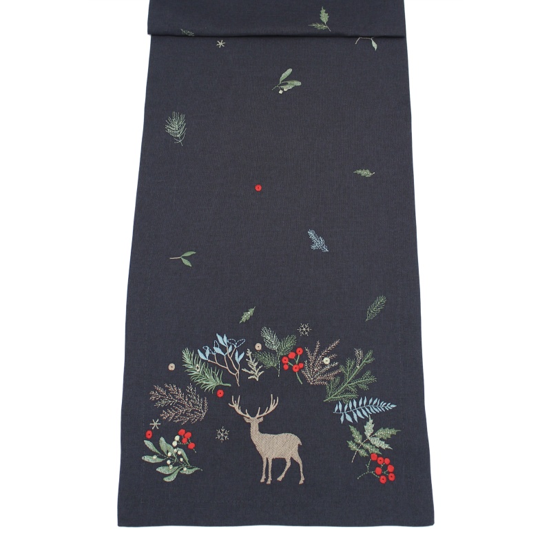 Peggy Wilkins Fern Arch Christmas Table Runner 14"x 75" - Pewter