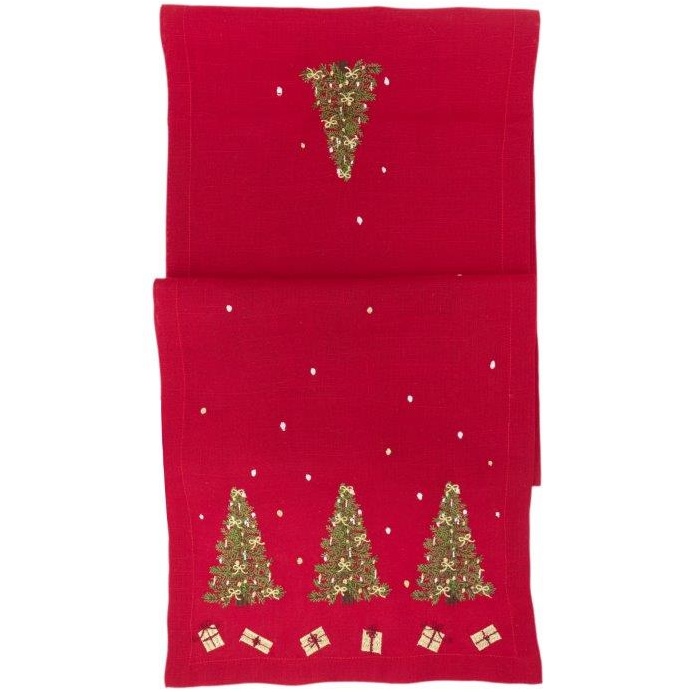 Peggy Wilkins Little Tree Christmas Table Runner 14"x75" - Red