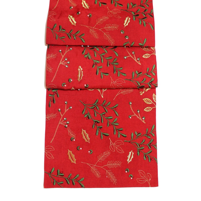 Peggy Wilkins Berry Beads Christmas Table Runner 14"x 75" - Red