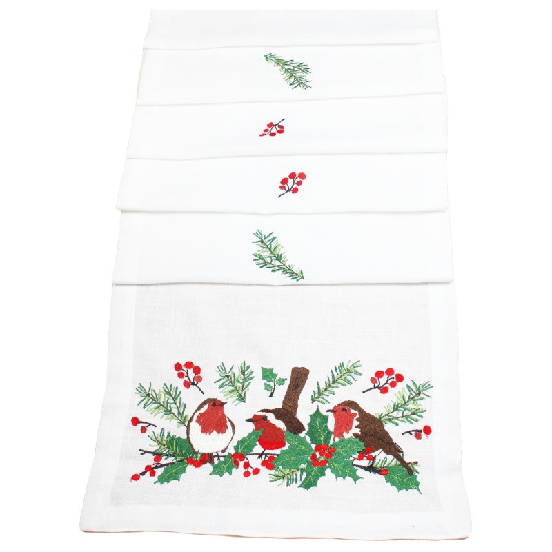 Peggy Wilkins Dawn Chorus Christmas Table Runner 14"x 75" - White