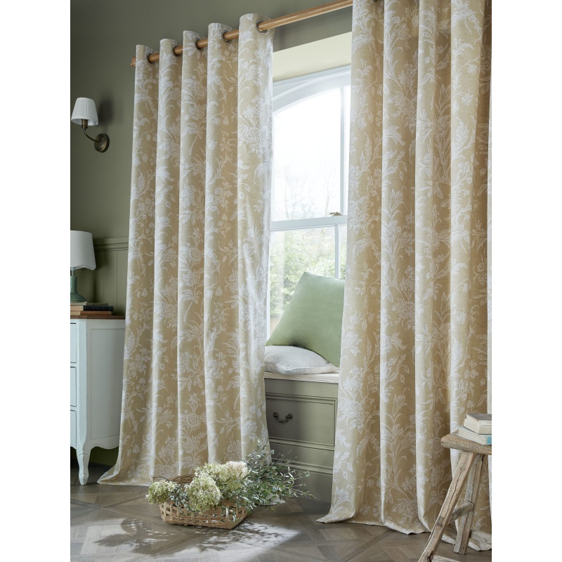 Laura Ashley Lloyd Lined Eyelet Curtains - Caramel