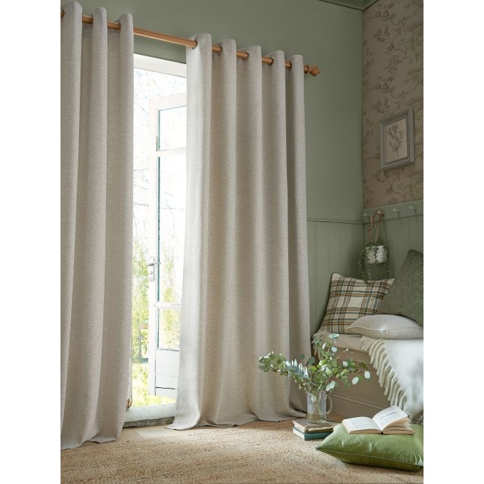 Laura Ashley Milbourne Herringbone Lined Eyelet Curtains - Natural Truffle