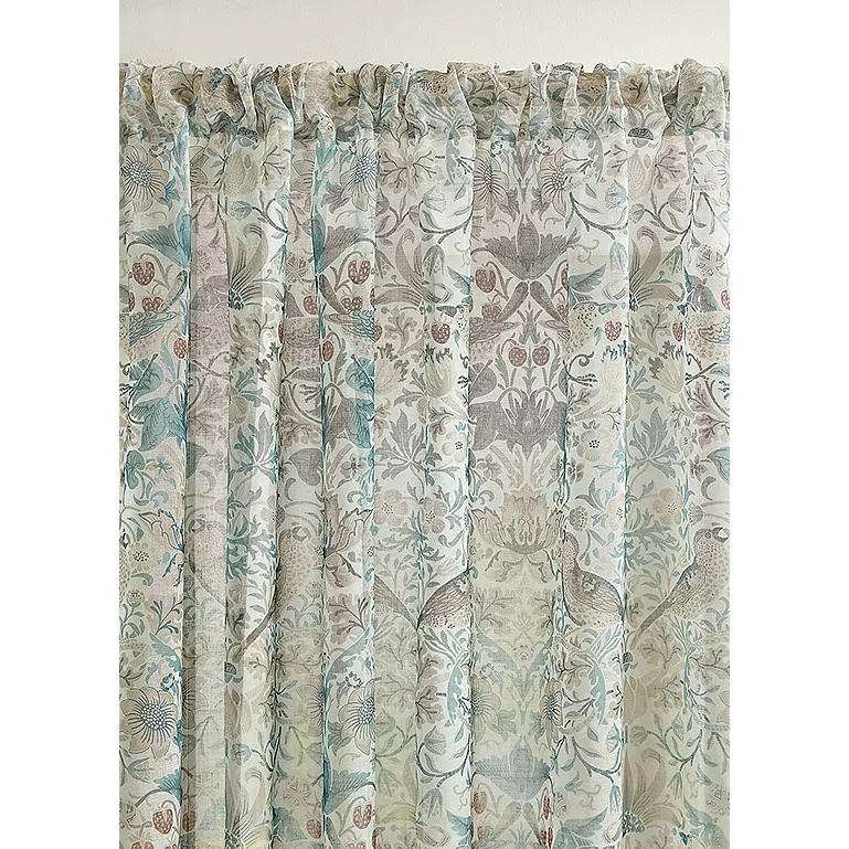 William Morris at Home Strawberry Thief Voile Curtain - Hessian - W 54 x D 70