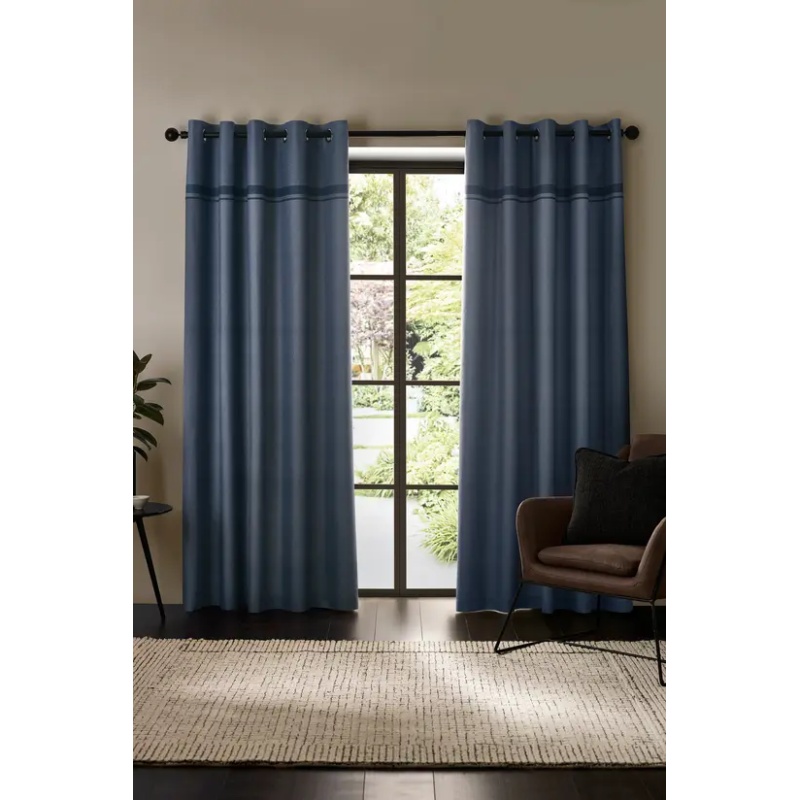 Catherine Lansfield Blue Melville Lined Eyelet Curtains - W 66 X D 72