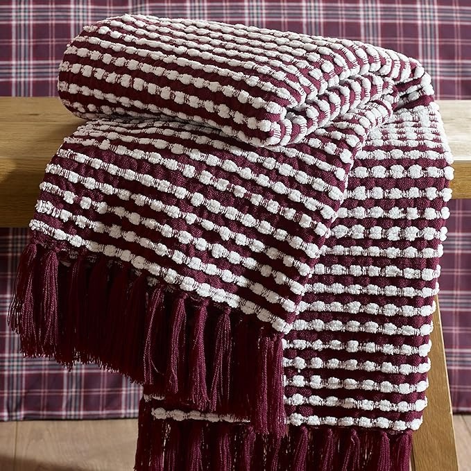 Catherine Lansfield Stab Stitch Throw 125x150cm - Plum
