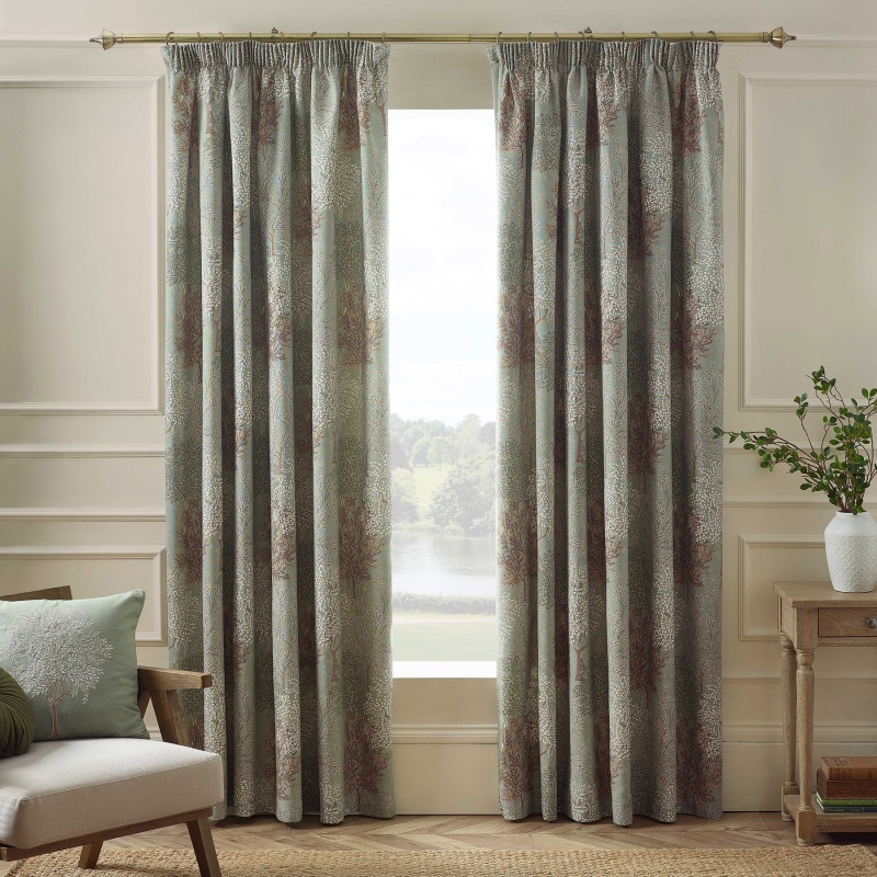 Catherine Lansfield Green Woodland Trees Pencil Pleat Curtains - 90 X 90