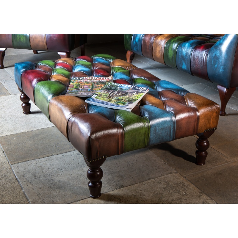 Carlton Furniture Metropolitan Rub Off Leather Patchwork Banquette Footstool