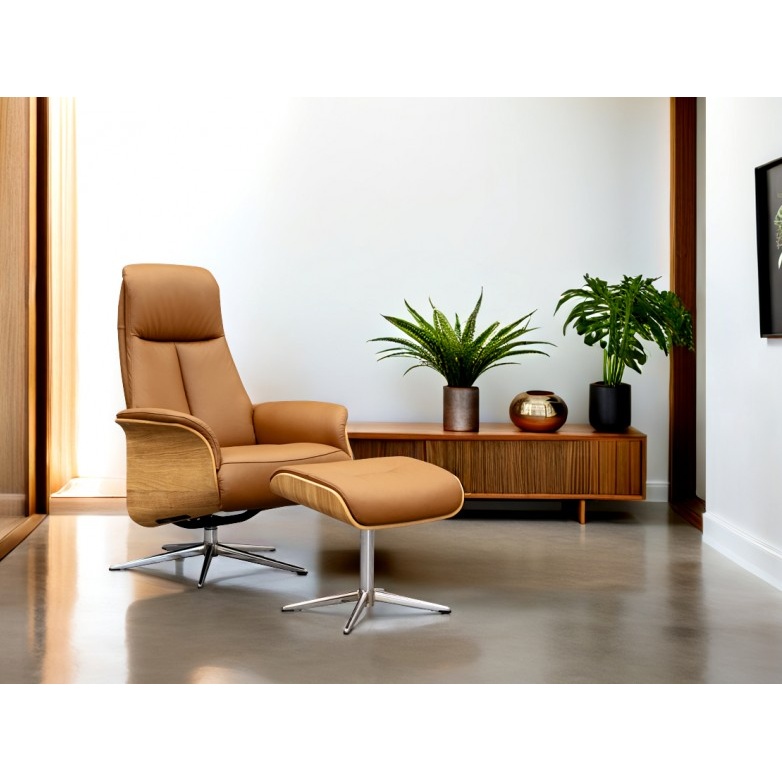 G Plan Skara Manual Recliner Chair & Stool Set in Leather