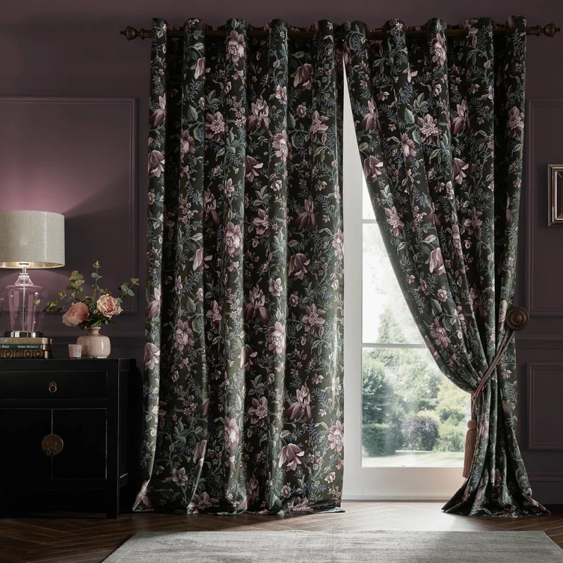 Laura Ashley Edita's Garden Eyelet Curtains - Charcoal