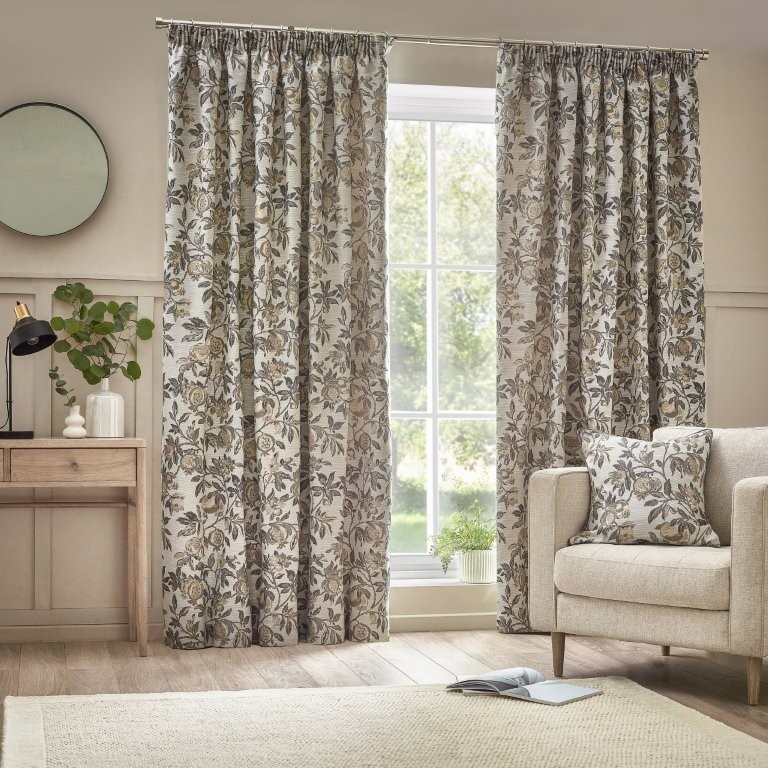 Wylder Pomegranate Pencil Pleat Curtains - Natural