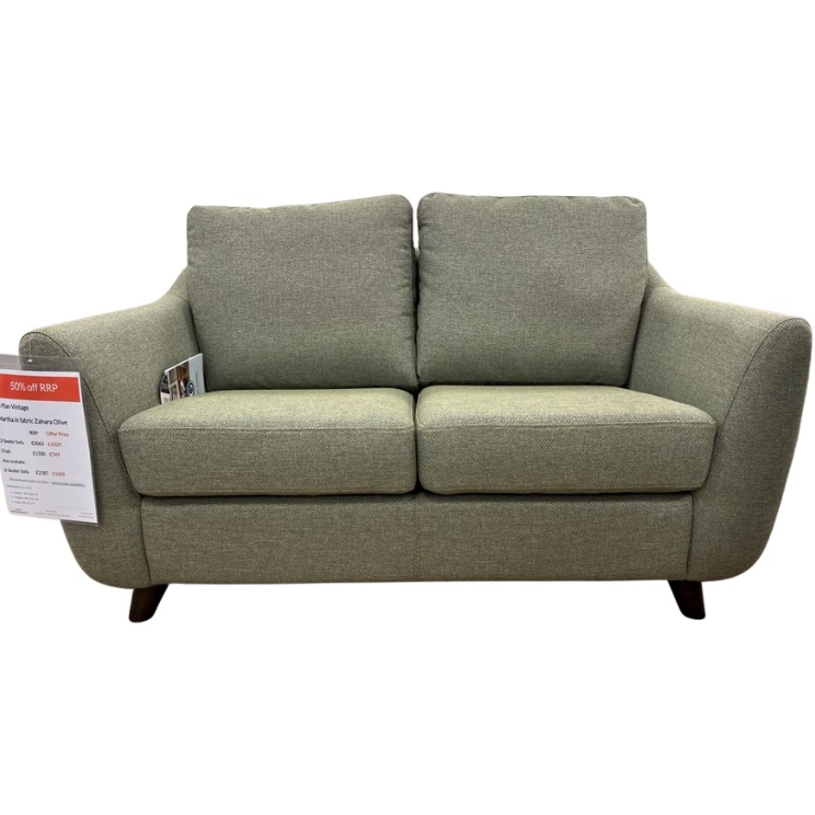 G Plan G Plan Vintage Martha 2 Seater Sofa in Zahara Olive Fabric With Walnut Wood