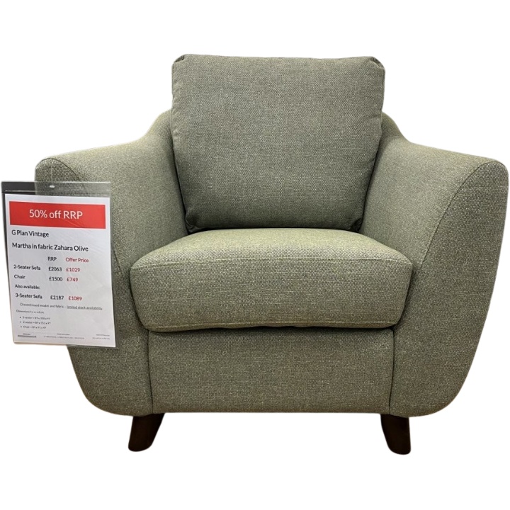 G Plan G Plan Vintage Martha Chair in Zahara Olive Fabric With Walnut Wood