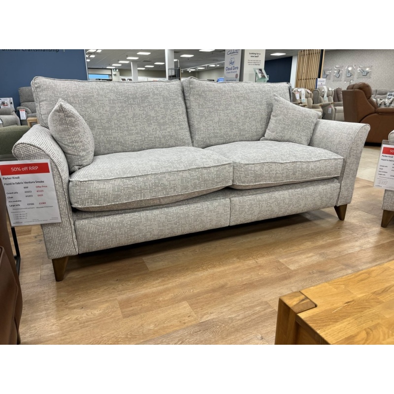 Parker Knoll Parker Knoll Hazel Grand Sofa in Ventura Smoke Fabric With Vintage Oak Tapered Legs