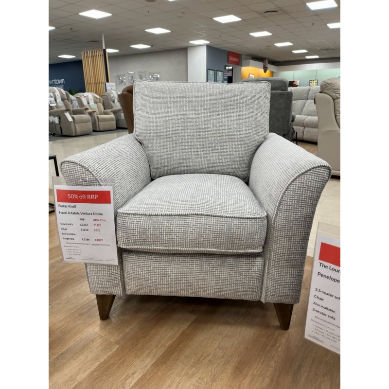 Parker Knoll Parker Knoll Hazel Chair in Ventura Smoke Fabric With Vintage Oak Tapered Legs