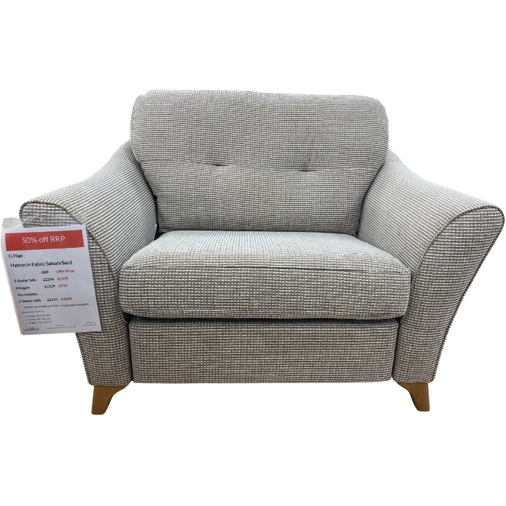 G Plan G Plan Hatton Snuggler Chair in Sahara Sand Fabric With Walnut Wood