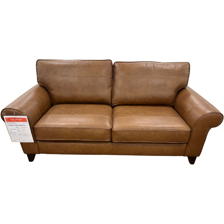 The Lounge Co The Lounge Co Penelope 3 Seater Sofa in Dallas Tan Leather With Vintage Oak Tapered Legs