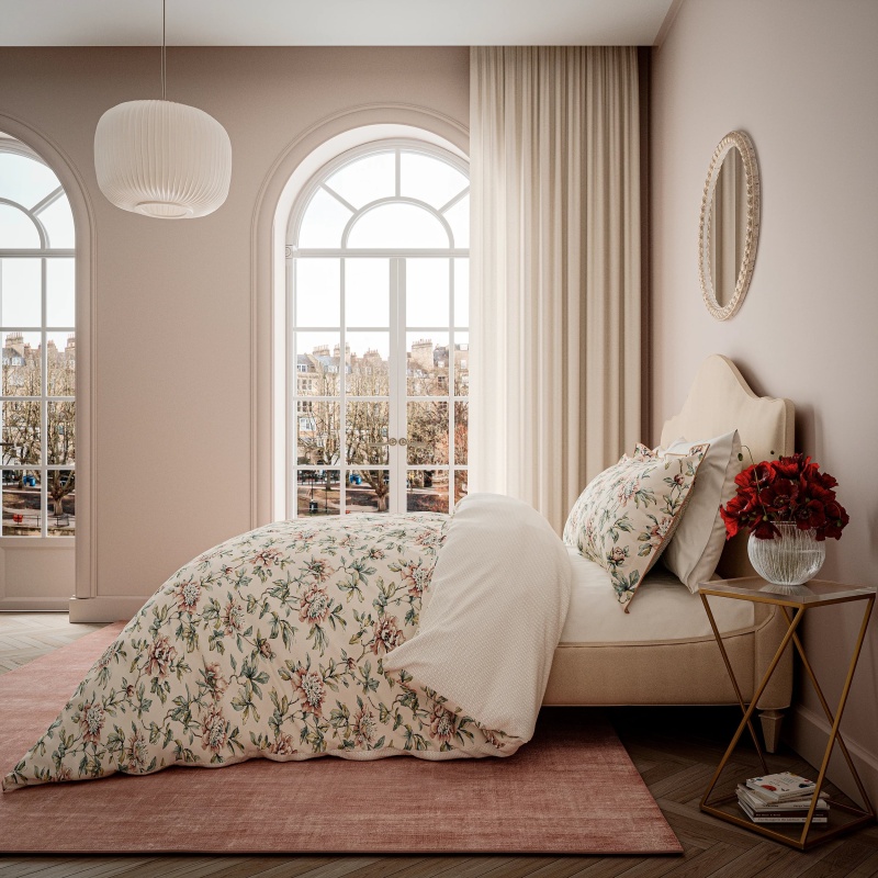V&A Peony Blossom Duvet Set - Blush & Jade
