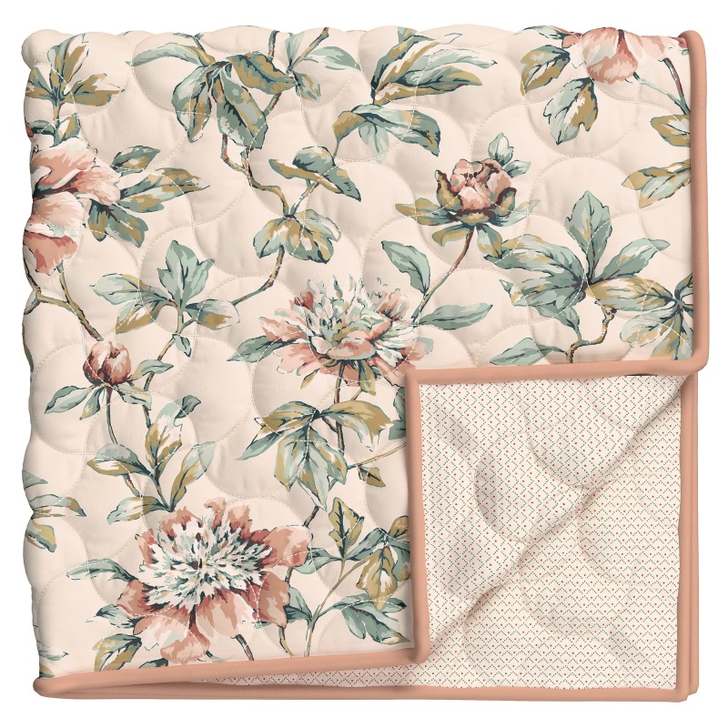 V&A Peony Blossom Bedspread - Blush & Jade