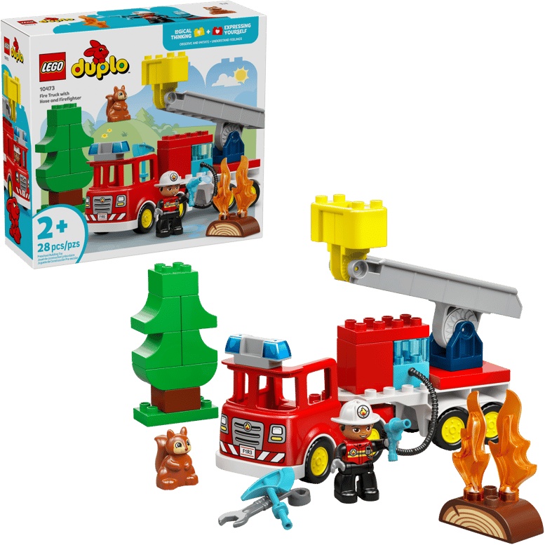 Lego Red Duplo 10473 Town Fire Engine With Hose And Firefighter
