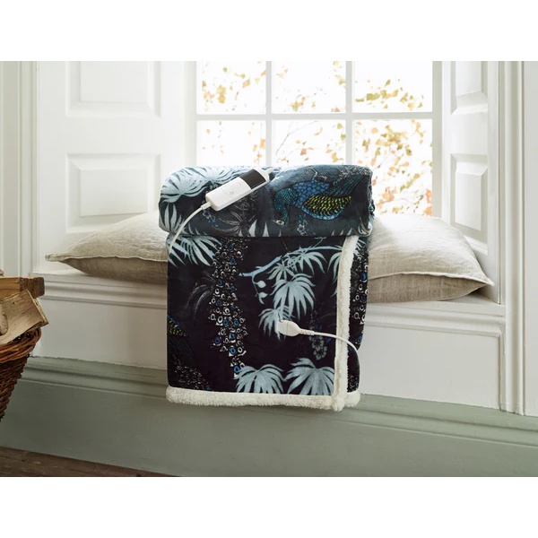 Deyongs Peacocks Heated Throw 140x180cm - Teal